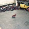 Shinje yab yum (gShin rje yab yum) dancer and the crowd, Paro Tshechu (tshes bcu), 1st day, in the dzong.