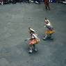 2 durda (dur bdag) "lords of the cremation grounds" dancers, Paro Tshechu (tshes bcu), 1st day, in the dzong.