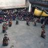 Black hats (zhva nag) dancers, (monks), Paro Tshechu (tshes bcu), 1st day, in the dzong.
