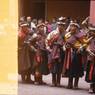 (Chos gzhas): Danse to the glory of the Drukpa ('Brug pa), Laymen, Paro Tshechu (tshes bcu), 1st day, in the dzong.