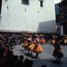 Laymen dancers of the Eight categories "Degye dance" (sDe brgyad), Paro Tshechu (tshes bcu), 1st day, in the dzong.