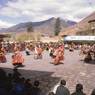 Dance of the Black hats with drums (zhva nag rnga 'cham) dance arena, Paro Tshechu (tshes bcu), 2nd day