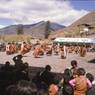 Dance of the Black hats with drums (zhva nag rnga 'cham) dance arena, Paro Tshechu (tshes bcu), 2nd day