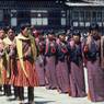 folk dancers from the royal troupe, dance arena, Paro Tshechu (tshes bcu), 2nd day