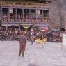 Milarepa, the hunter Gonpo Dorje, his servant Acho Pento and the deer, dance of Milarepa (Sha ba sha khyi 'cham), Paro Tshechu (tshes bcu), dance arena, Paro Tshechu (tshes bcu), 2nd day