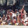 Dance of the Raksha (Raksha mang 'cham): the white god, the fairies taking the virtuous man to paradises and the raksha, Paro Tshechu (tshe bcu), 4th day