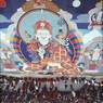 Thangka of Guru Rinpoche and his Eight manifestations, which brings liberation by sight (mthong grol) being brought down, Paro Tshechu (tshe bcu), early morning 5th day