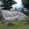 Prayers carved into boulder near ? Lake.