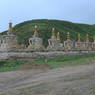 Stupas at the entrance to the valley containing the Larung Gar [bla rung gar] religious settlement.