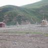 Stupas at the entrance to the valley containing the Larung Gar [bla rung gar] religious settlement.