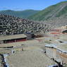 A view looking down Larung Valley with the Larung Gar Nunnery's new Assembly Hall under construction to the right.