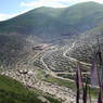 View up valley of the Larung Gar [bla rung gar] religious settlement from the top of the hillside containing its Nunnery.