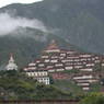A view of a stupa and the Zangdok Pelri Temple of Pelyul Monastery.