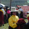 A Tibetan woman walking around the field.