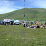 People gathered at their picnic sites.