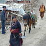 A nomad couple carrying meat to sell.