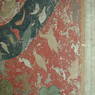 A close up of a scene depicting birds and fish on the walls of the inner circumambulation corridor.