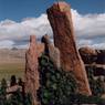 The site’s pillars. A gray stone is lodged between the two pillars.