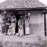 Giri (ascetic) women in front of their kuti (nunnery)