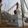 The chorten surrounded by prayer flags