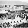 Officials surround Nechung Oracle during Sertreng ceremony, base of Potala. Copyright Pitt Rivers Museum, University of Oxford 1998.131.598